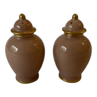 1980s Fitz and Floyd Versailles Dusty Rose Salt and Pepper Shaker Set For Sale