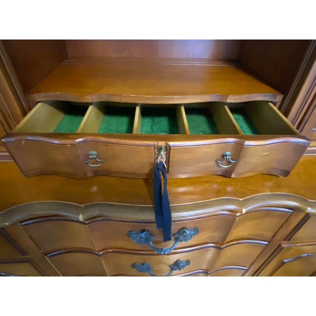Rare Two Piece Mid-Century Vintage Mahogany Hutch With Green Leather Gold Embossed Desk: This rare, gorgeous two piece...