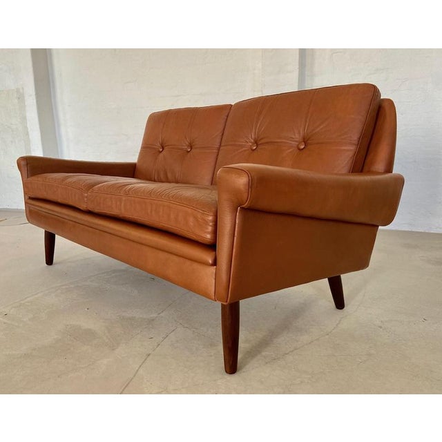 Animal Skin Vintage Danish Mid-Century Svend Skipper 2 Person Cognac Leather Sofa For Sale - Image 7 of 15