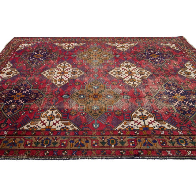 1920s 1920s Allover Pattern Vintage Tabriz Handmade Red Wool Rug For Sale - Image 5 of 8