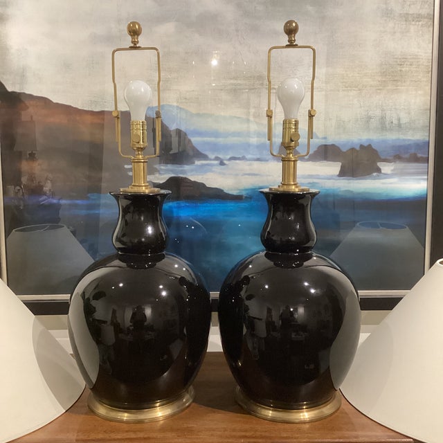 1990s 1990s Ralph Lauren Malin Ming Lamps With Cream Coolie Shades - a Pair For Sale - Image 5 of 9