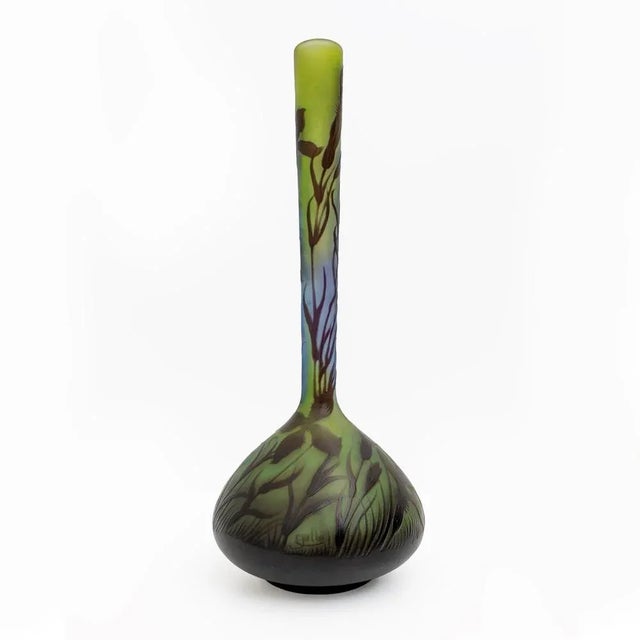 Art Nouveau Floral Decoration Cameo Bulb Glass Vase by Émile Gallé, France, 1900s For Sale - Image 11 of 11