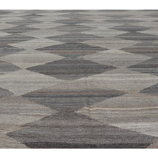 Modern Grey, Lt Green Hand Woven Flat-Weave Kilim Rug by Keivan Woven Arts 8'10 X 12'0 For Sale - Image 3 of 13