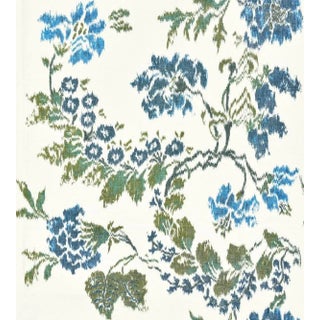 The House of Scalamandré Kew Gardens Warp Print Fabric, Blues on Ivory For Sale