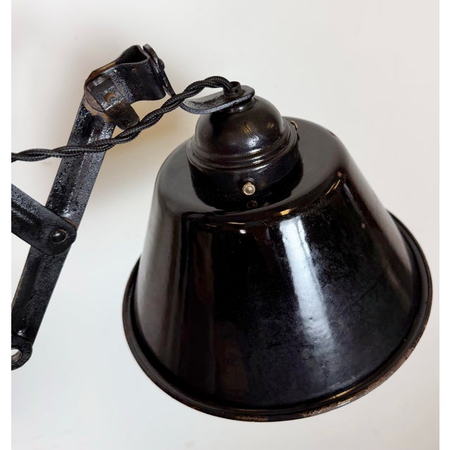 Industrial Black Enamel Scissor Wall Lamp, 1950s For Sale - Image 17 of 18