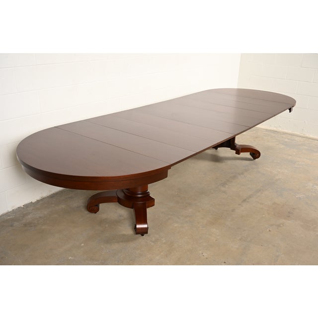 R. J. Horner Style Monumental Antique American Empire Mahogany Split Pedestal Extension Dining Table With Eight Leaves, Newly Refinished For Sale - Image 9 of 14