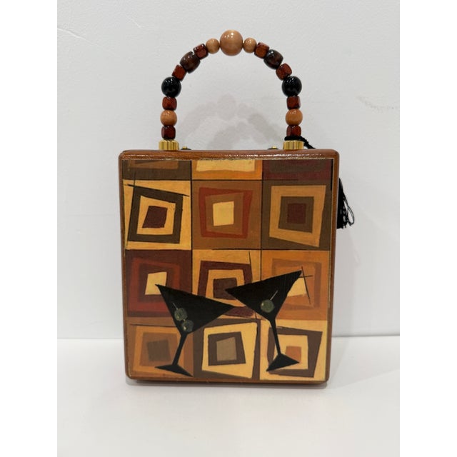 Tiki MCM Wood Cigar Box Onyx Reserve Groovy Martini II Art Purse Handbag Celeste Peters For Sale - Image 9 of 9