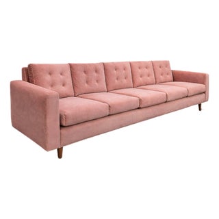 “Rectangular” Four-Seat Sofa in Hardwood & Antique Rose Velvet by Joaquim Tenreiro, Brazil, 1950s - Lot 501 For Sale