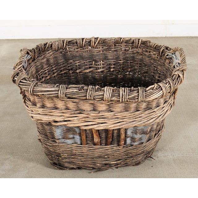 Wood Large Rustic French Provincial Wine Harvest Basket For Sale - Image 7 of 18