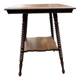 Antique Victorian Style Tiger Oak Parlor 2 Tier Lamp Side Table For Sale