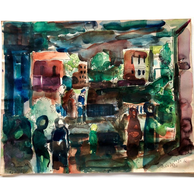 Early 20th Century Aharon Giladi, Old Yishuv, Israel, Watercolor Gouache Painting Israeli Modernist Kibbutz Artist For Sale - Image 5 of 5