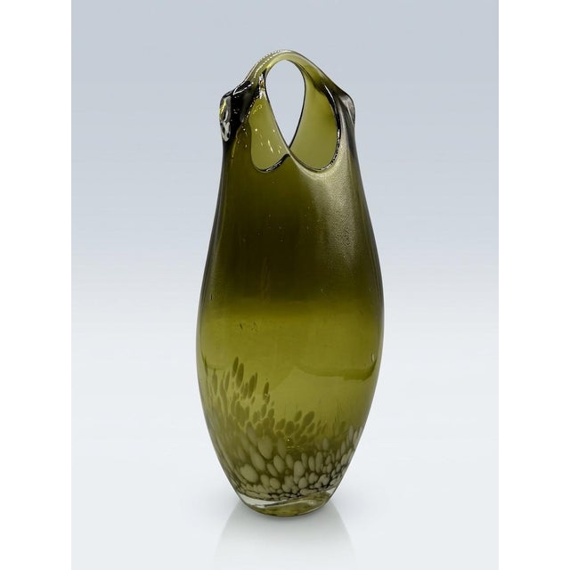 Large Mid-Century Hand-Blown Olive Green and White Spatter Art Glass Vase, 1970s For Sale - Image 17 of 17