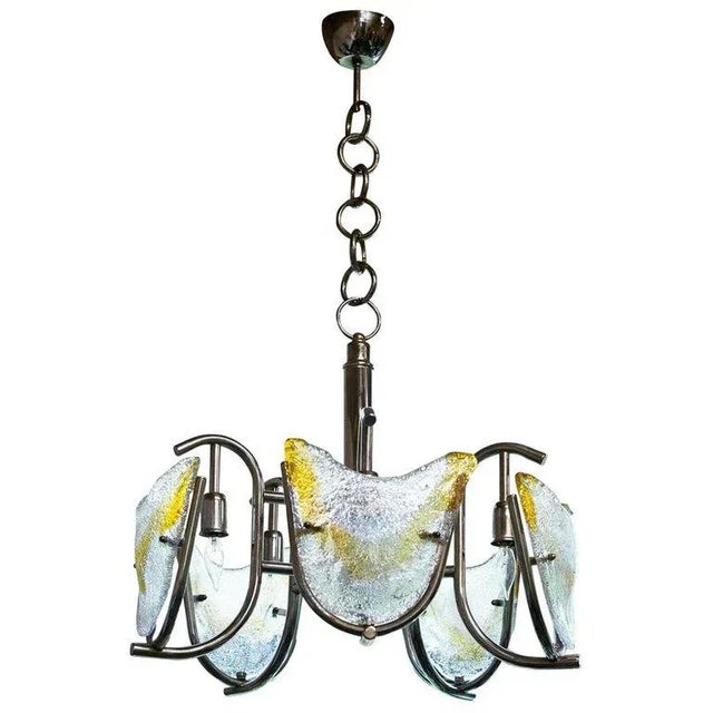 Italian Midcentury Mazzega/Murano Chandelier With Chrome Frame and Amber Glass For Sale - Image 9 of 9