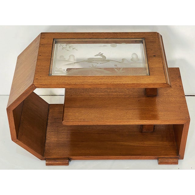 Pair of French Art Deco Side Tables With Etched Glass Tops For Sale - Image 12 of 18