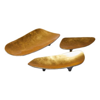 Bronze Satin White Gold Leaf Cups Tripod by Reda Amalou Design, Set of 3 For Sale
