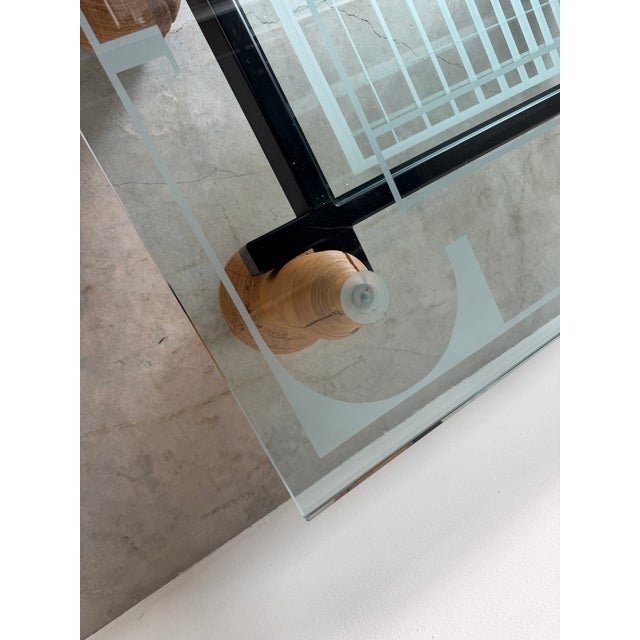 Black 1980s Italian Postmodern Sculptural Turned Wood & Glass Two-Tier Rectangular Coffee Table For Sale - Image 8 of 17