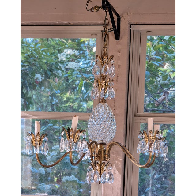 Vintage Hollywood Regency Crystal Chandelier Five Light Pineapple For Sale - Image 4 of 14