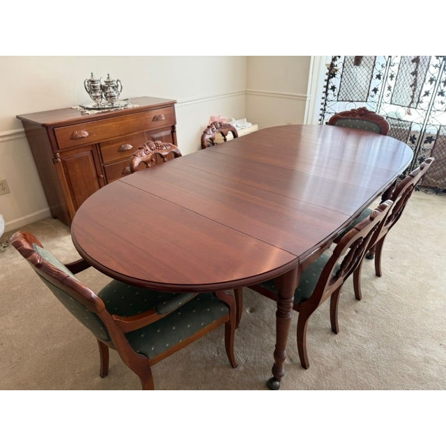 Brown Carl Forslund Cherry Dining Table With Six Chairs and Custom Table Pads For Sale - Image 8 of 15