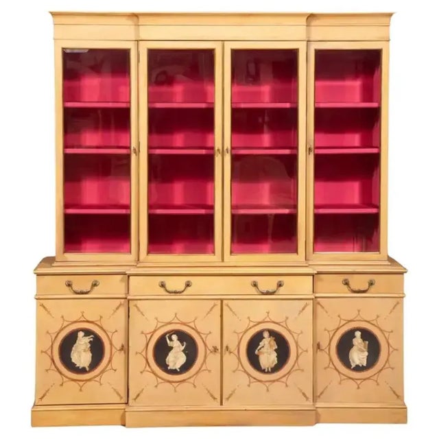 Hand-Painted & Decorated Front Neoclassical Style Breakfront Secretary Bookcase For Sale - Image 11 of 11