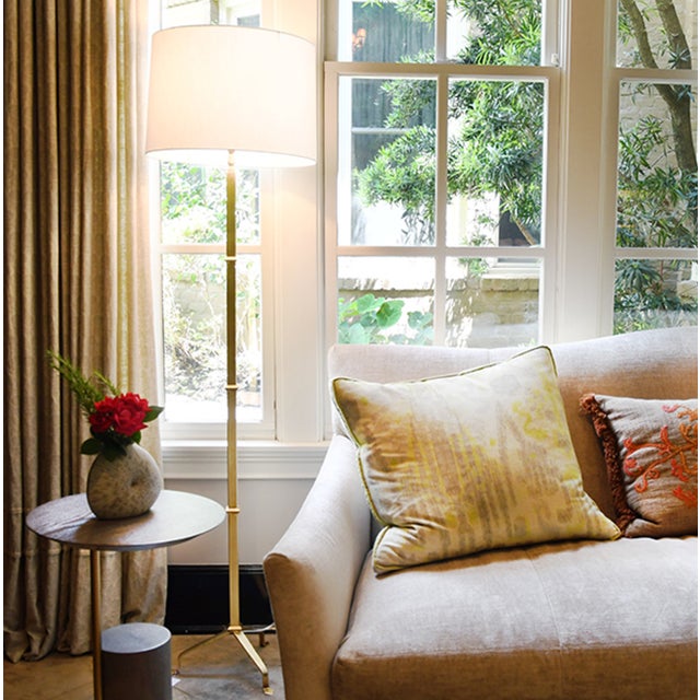 Contemporary Matthew Izzo Home Alvaro Gold Leaf Pennyfoot Floor Lamp With Cream Silk Shade For Sale - Image 3 of 3
