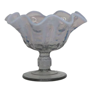 Dugan Glass Coin Spot Light Blue and Clear Compote Pedestal Candy Dish