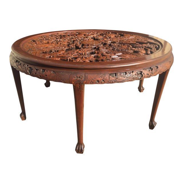 Round Highly Carved Chinese Dining Table Chairish