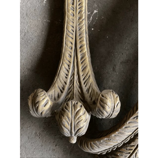 Antique French Acanthus Leaf Design Ornate Carved Wood Chandelier Arms - Set of 5 For Sale - Image 4 of 5