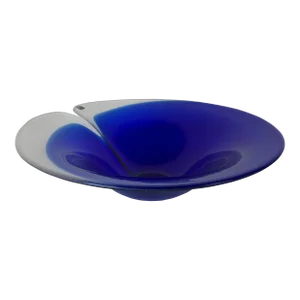 Mats Jonasson Sweden Art Glass Blue Magic Bowl, Signed