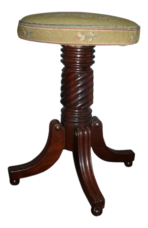 Early 19th Century Classical American Federal Mahogany Petit Point Seat Piano Stool