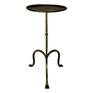 Spanish Hand-Forged Iron Drinks Table With Hammered Top and Gold Patina For Sale
