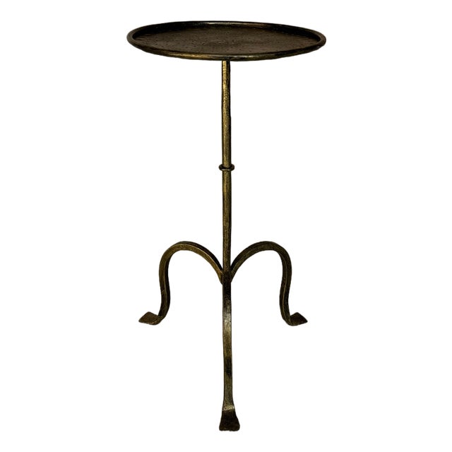Spanish Hand-Forged Iron Drinks Table With Hammered Top and Gold Patina For Sale