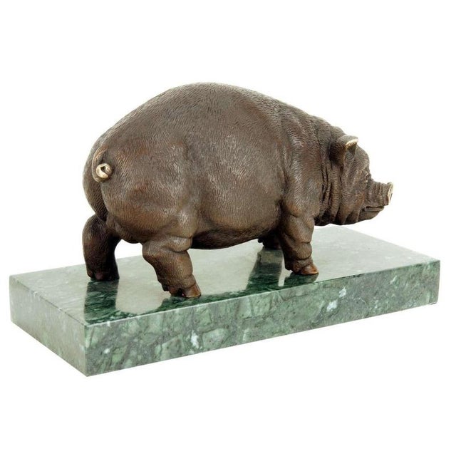 Early 20th Century Bronze Pig Sculpture on Marble Base For Sale - Image 4 of 10