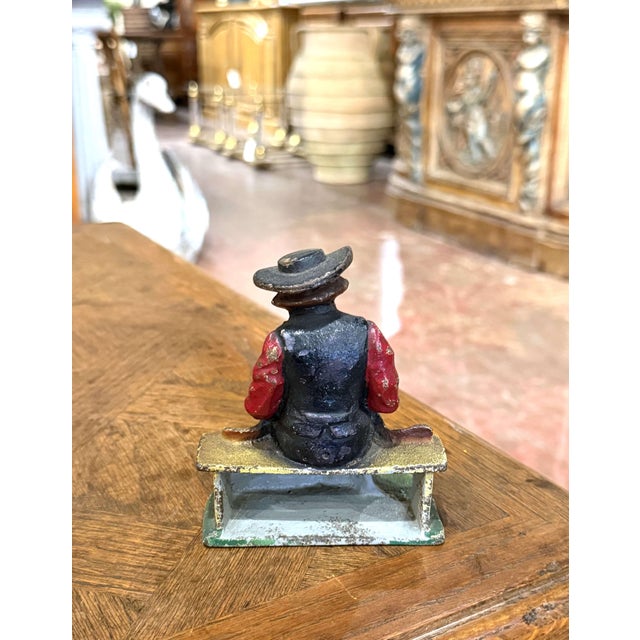 Metal Pair 19th Century French Hand-Painted Cast Iron Figural Bookends For Sale - Image 7 of 9