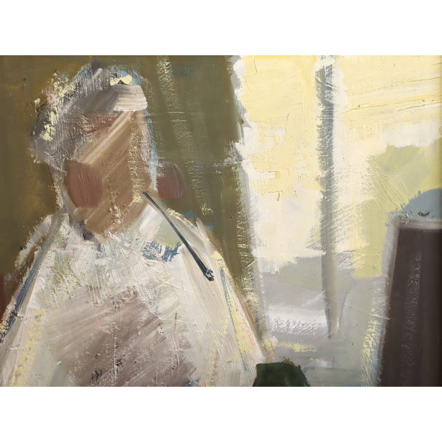 1961 Mid-Century Modern 'The Window Seat' Vintage Original Swedish Expressive Figurative Portrait Oil Painting, Framed For Sale - Image 10 of 12