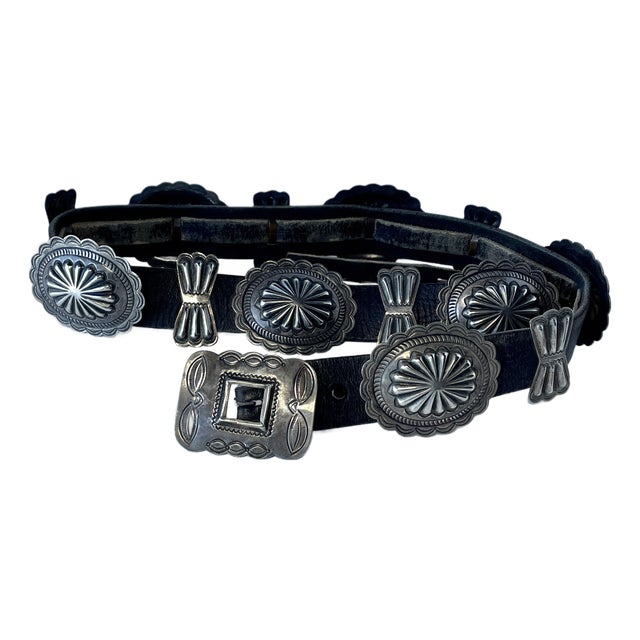 1930s Antique Silver 13 Concho Belt For Sale