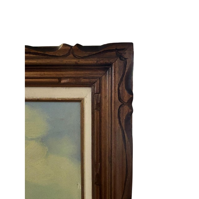Wood Signed Berlin Vintage Rustic Barn Landscape Oil Painting in Carved Wood Frame For Sale - Image 7 of 8