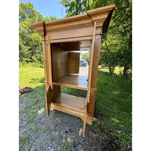 Neoclassical Monumental Blonde Wood Armoire Cabinet For Sale - Image 3 of 12