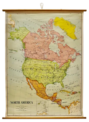 Large University Chart Political Map of North America by Bacon, 1920s