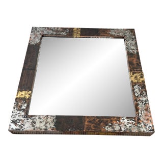 Vintage 1970s Paul Evans Brutal Metal Patchwork Wall Mirror For Sale
