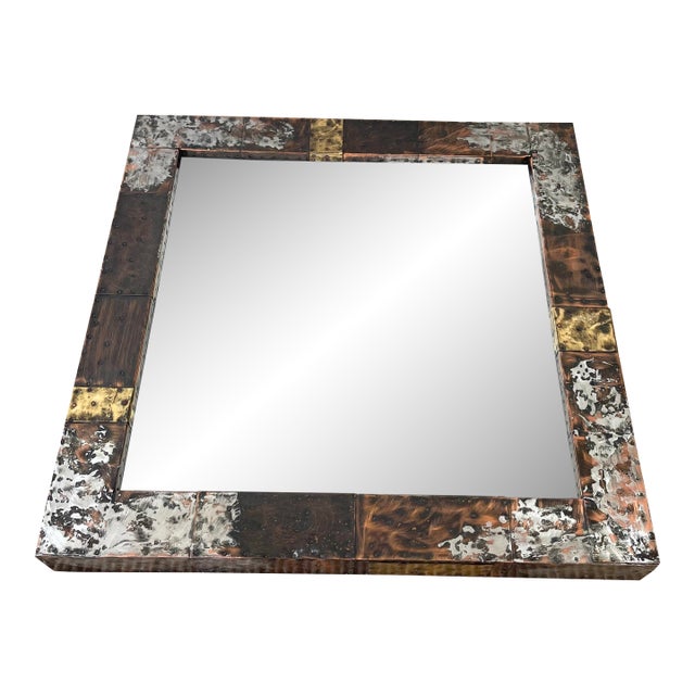 Vintage 1970s Paul Evans Brutal Metal Patchwork Wall Mirror For Sale