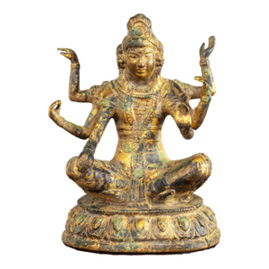 20th Century Asian Gilded & Patinated Cast Iron 6-Armed Deity Vasudhara Buddhist Sculpture