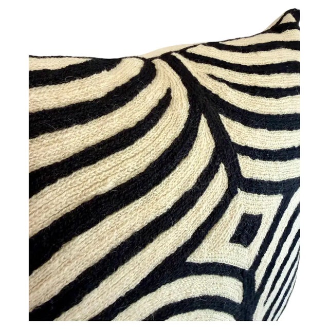 Handmade Kashmiri Crewel Zebra Pattern Wool Pillow Cover Global Chic 18 X 18 For Sale - Image 4 of 6