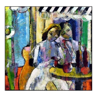 "Cafe I" Helen Zarin Original Abstract Figurative Signed Oil Painting For Sale