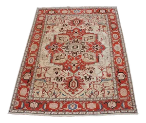 Traditional Persian Heriz Wool Floral Medallion Area Rug 9' X 11'