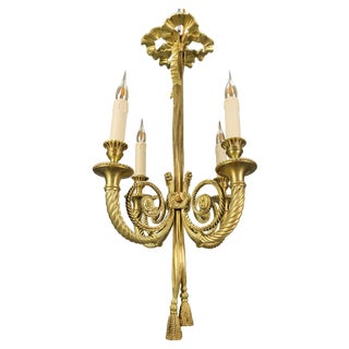 Louis XVI French Bronze Ribbon and Tassel Four-Light Chandelier, 1910s For Sale