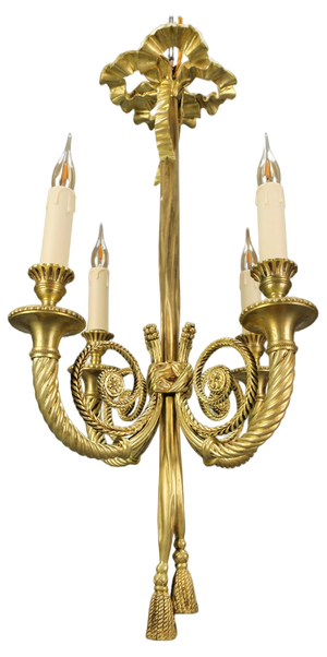 Louis XVI French Bronze Ribbon and Tassel Four-Light Chandelier, 1910s