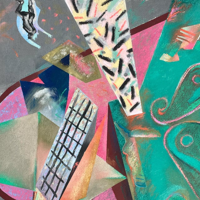 Abstract 1980s Figurative Abstract Pastel and Acrylic on Rag Paper by Kathie Brown For Sale - Image 3 of 5