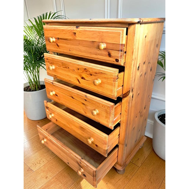 Brown Vintage Pine Tallboy Chest of 5 Drawers, 1980s For Sale - Image 8 of 16