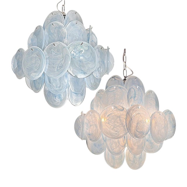 Italian Murano Glass Disc Chandeliers, 1990, Set of 2 For Sale