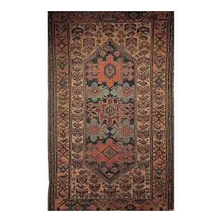 Antique Persian Malayer Area Rug, Hand-Knotted Wool, Geometric Pattern, 4x6, Ivory & Navy For Sale